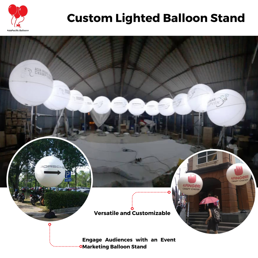 Stand belon berlampu dengan belon inflatable bercahaya untuk acara malam dan pameran